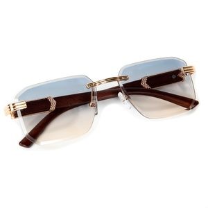 Gold Frame Gray Tan Tint Hip Hop Mens Best fashion Vintage Woodgrain Sunglasses